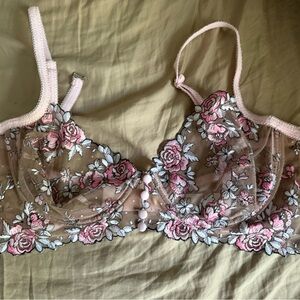 For Love And Lemons Pink and Brown Floral Lace Bra